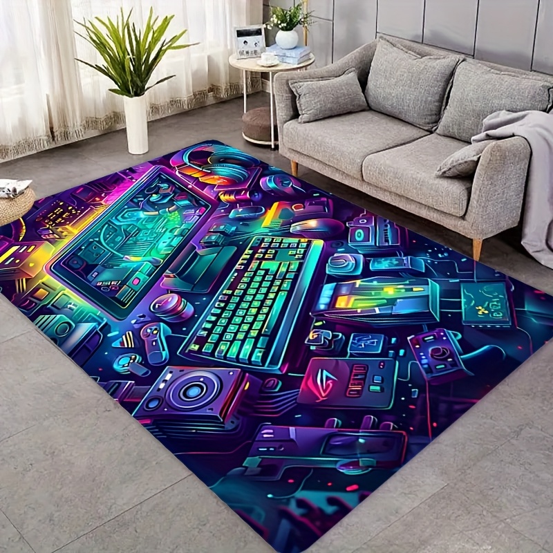 Retro Gaming Rug - سجادة ألعاب سايبربانك من الفلانيل، سجادة